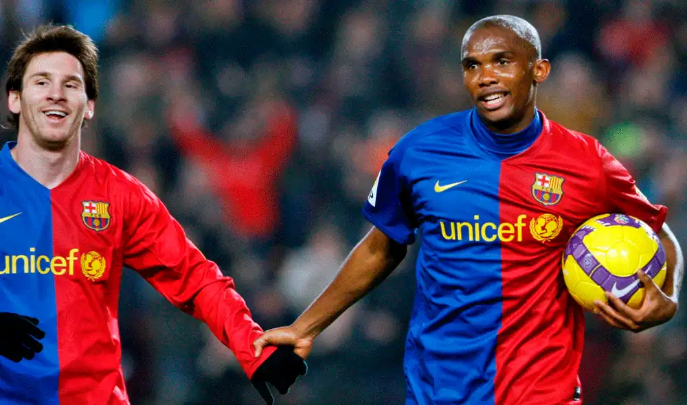 Lionel Messi y Samuel Eto’o jugaron juntos en el FC Barcelona durante de las temporadas 2004-05 y 2008-09. | Foto: EFE