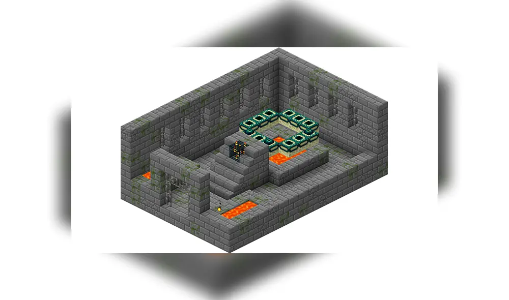 Los 'portales del End' pueden aparecer a medio construir en fortalezas subterráneas.