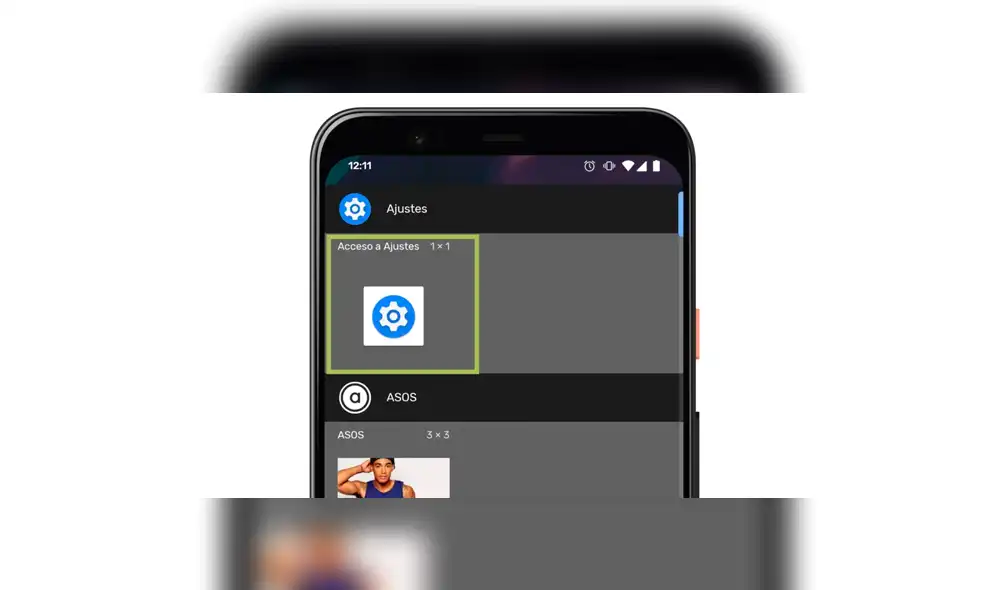 Crea un acceso directo al widget de Ajustes.