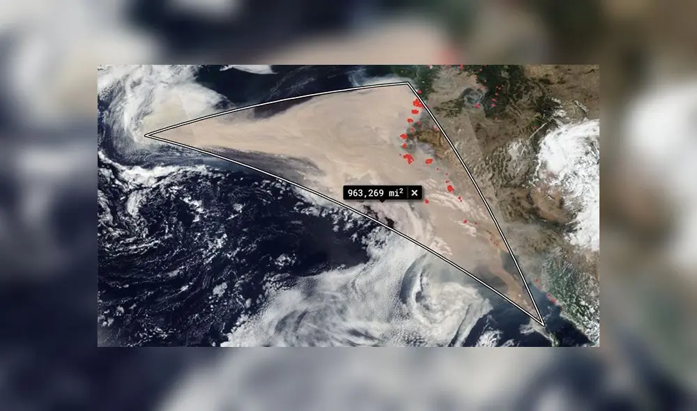 Nube de humo captada por el satélite Suomi NPP se mueve sobre el Pacífico. Fuente: NASA/ NOAA. Nube de humo captada por el satélite Suomi NPP se mueve sobre el Pacífico. Fuente: NASA/ NOAA.
