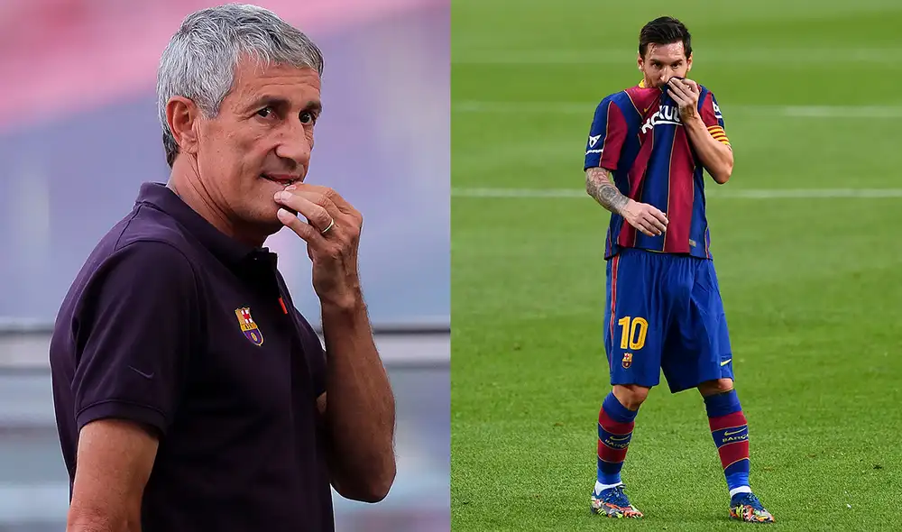 Quique Setién habló sobre su relación con Lionel Messi y su paso por Barcelona. Foto: AFP/Composición