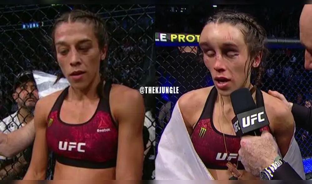 Joanna Jedrzejczyk después del primer round y después del quinto. Joanna Jedrzejczyk después del primer round y después del quinto.