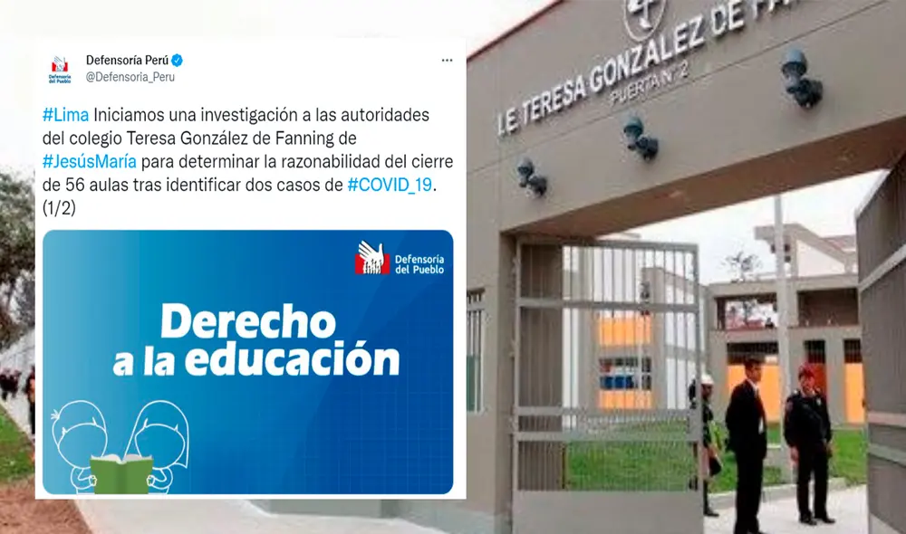 Defensoría - Colegio Fanning. Foto: composición LR / Twitter Defensoría / Biblioteca Nacional Defensoría - Colegio Fanning. Foto: composición LR / Twitter Defensoría / Biblioteca Nacional