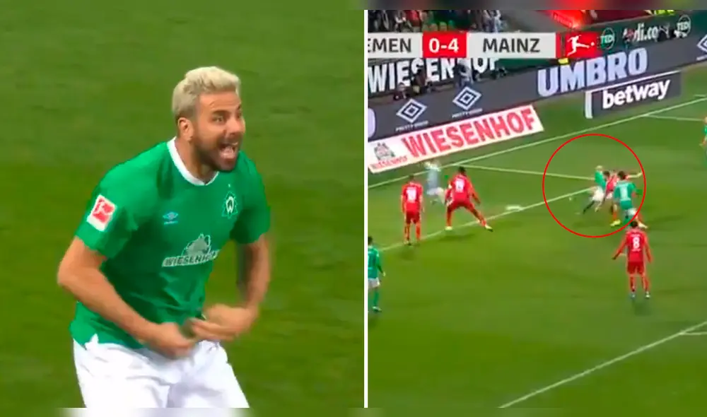 Werder Bremen vs Meinz: Gol anulado de Claudio Pizarro.