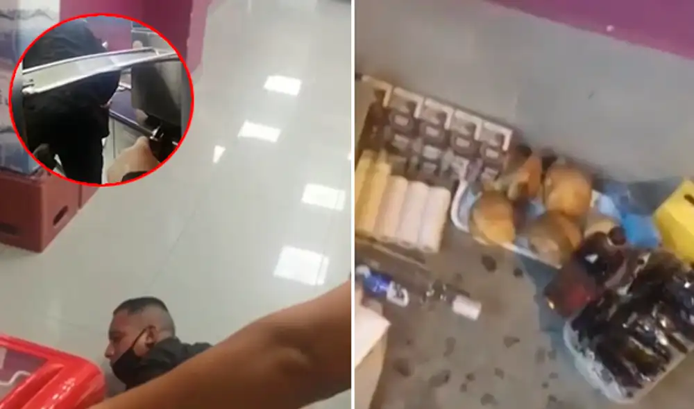 El ladrón ya tenía en su poder algo de dinero, botelllas de licor y hasta la máquina registradora del minimarket en San Martín de Porres. (Foto: Captura ATV) El ladrón ya tenía en su poder algo de dinero, botelllas de licor y hasta la máquina registradora del minimarket en San Martín de Porres. (Foto: Captura ATV)