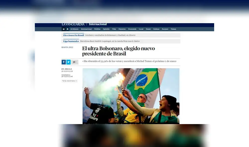 Así informó la prensa internacional sobre el triunfo de Jair Bolsonaro en Brasil