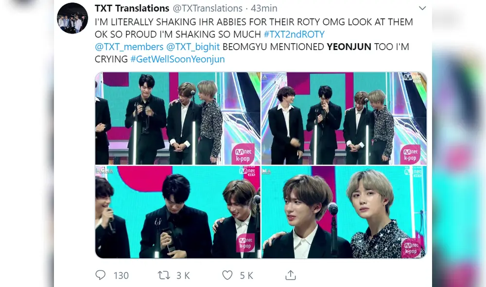 TXT: Beomgyu llora al recordar a Yeonjun en los MGMA 2019