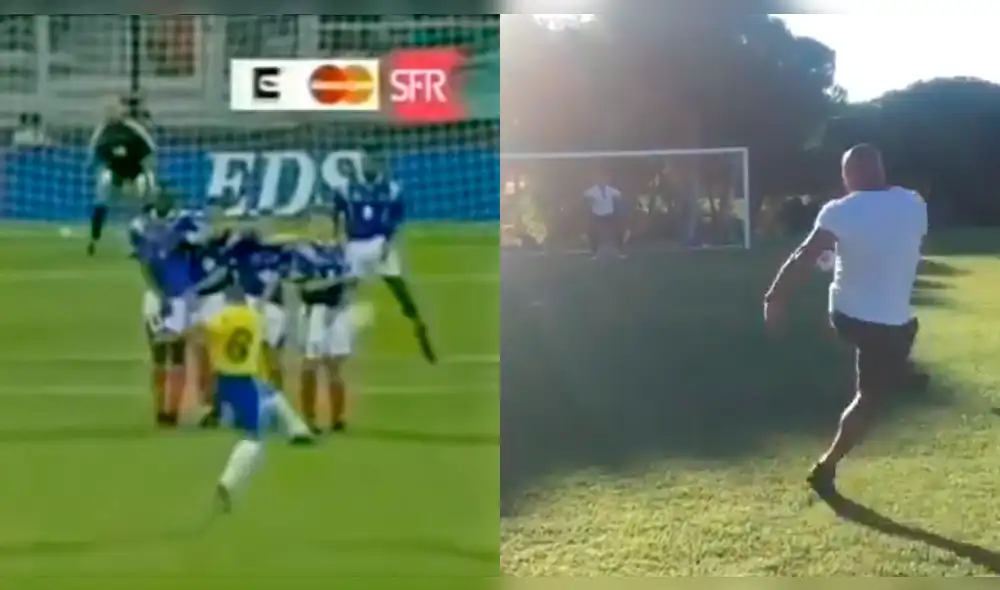 Roberto Carlos repite histórico gol de tiro libre a Francia. Roberto Carlos repite histórico gol de tiro libre a Francia.