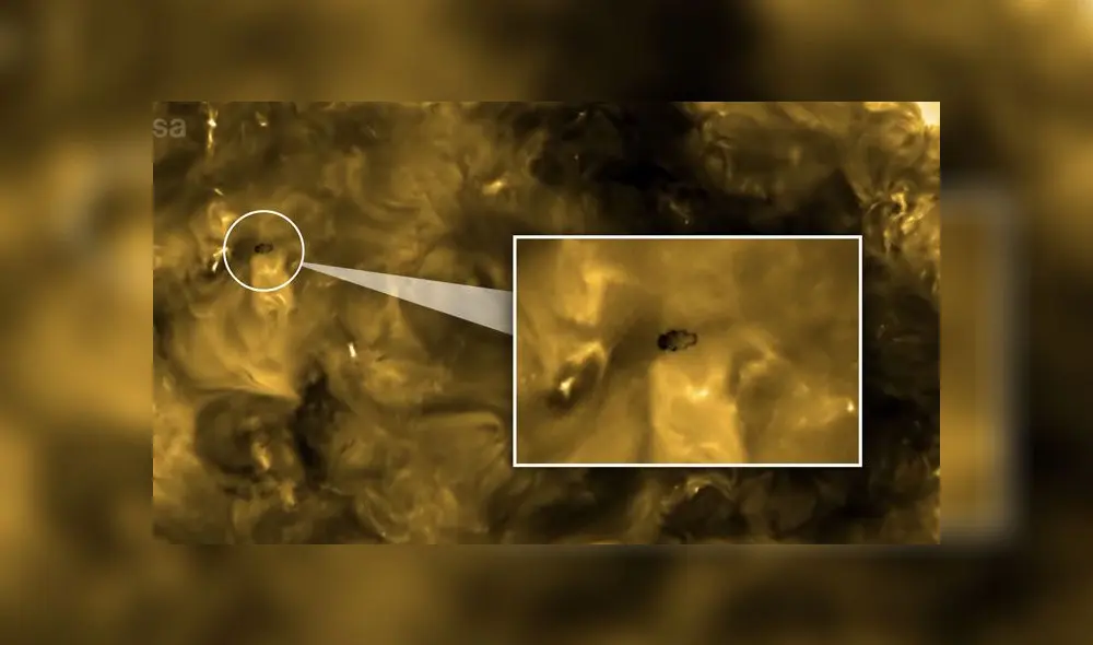 Silueta captada sobre la superficie del Sol en las imágenes tomadas por Solar Orbiter. Fuente: NASA/ESA.