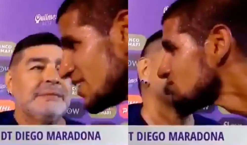 Luis Abram le pidió un beso a Diego Maradona tras finalizar el encuentro. Foto: Fox Sports Luis Abram le pidió un beso a Diego Maradona tras finalizar el encuentro. Foto: Fox Sports