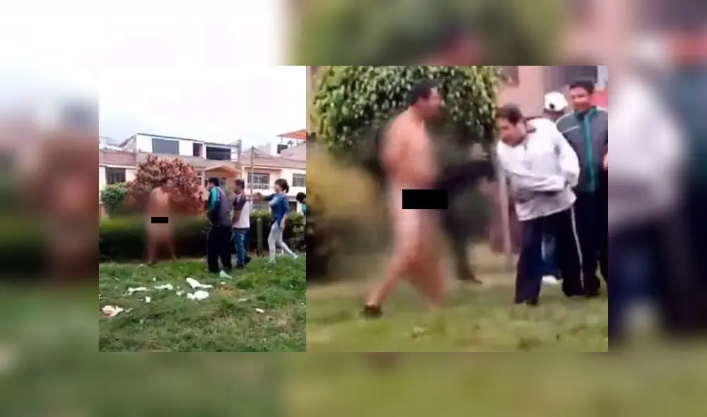 Vecinos atacaron al sospechoso con palos y lo hicieron caminar por el parque. (Foto: Captura de video / Noticias al Día) Vecinos atacaron al sospechoso con palos y lo hicieron caminar por el parque. (Foto: Captura de video / Noticias al Día)