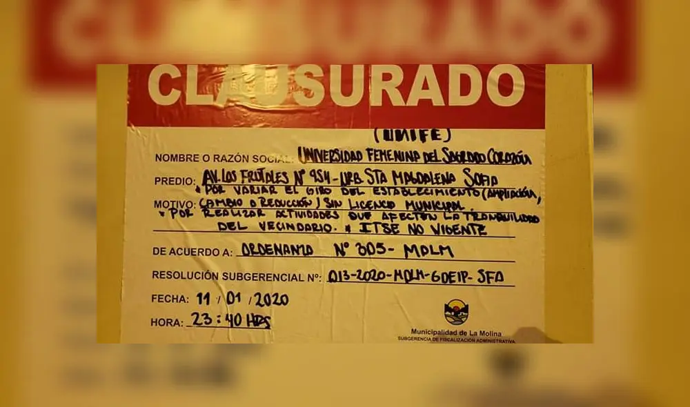 Clausura se dio con la presencia de fiscalizadores, serenos y la Policía Municipal. (Foto: Municipalidad de La Molina)