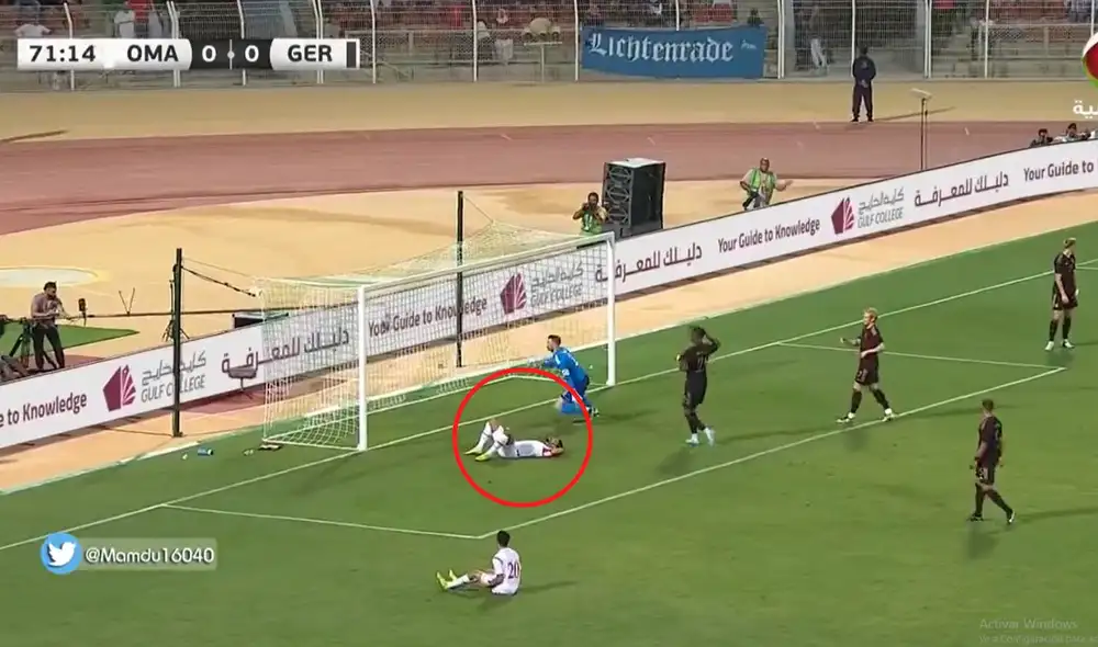 Muhsen Al-Ghassani falló una clara ocasión ante la escuadra europea. Foto: captura @almodrj_alomani