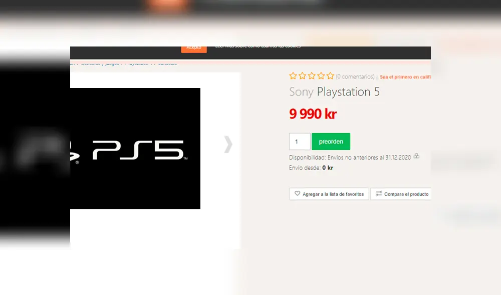 PS5 en Dustinhome (enlace en la nota).