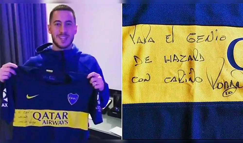 Eden Hazard recibió la camiseta de Juan Román Riquelme y así fue su reacción [VIDEO]