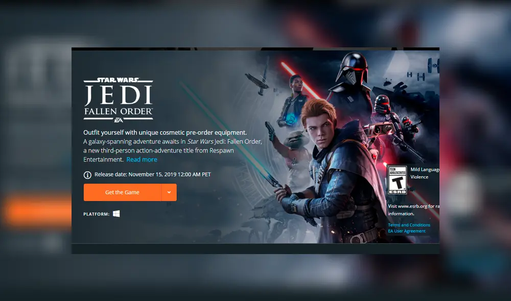 Star Wars Jedi Fallen Order llega este 15 de noviembre.