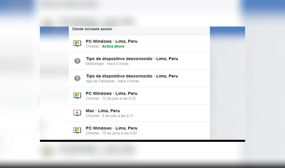 Verás todos los dispositivos que entraron a tu Facebook. Foto: Composición La República.