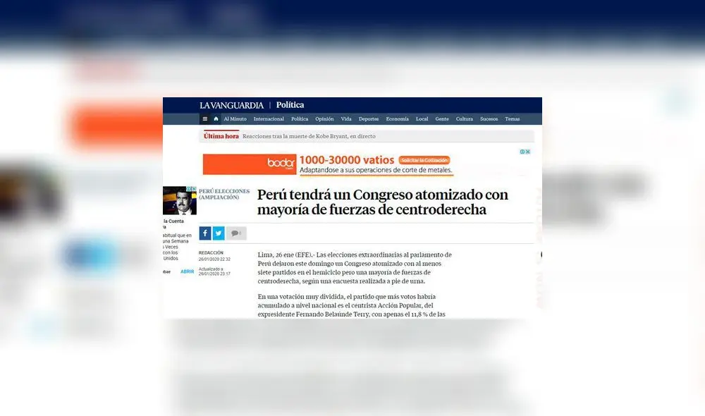 Así informa la prensa extranjera sobre Elecciones Congresales en Perú. Foto: Captura.