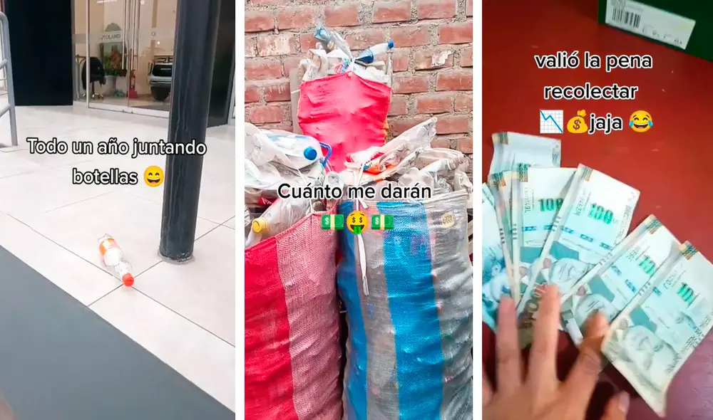 En un cuarto vacío de su hogar, la joven acomodó unas bolsas negras llenas de envases de gaseosas y otras bebidas. Foto: composición LR/TikTok/@lachatamaribel En un cuarto vacío de su hogar, la joven acomodó unas bolsas negras llenas de envases de gaseosas y otras bebidas. Foto: composición LR/TikTok/@lachatamaribel