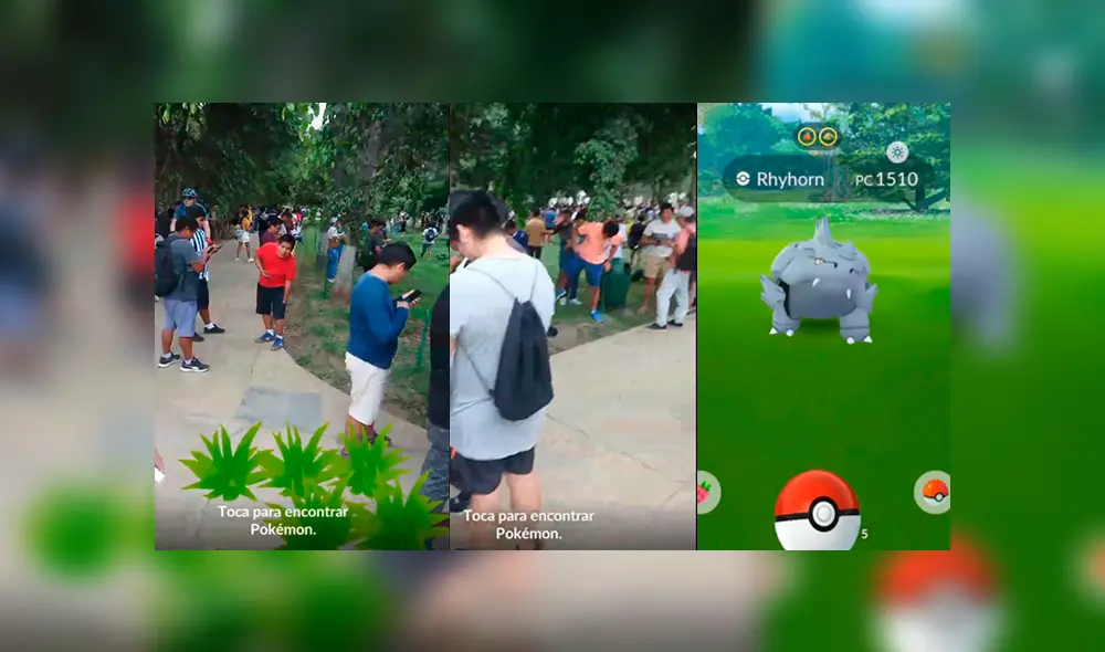 avalancha humana de jugadores peruanos por capturar a Rhyhorn 100 iv en Pokémon GO.