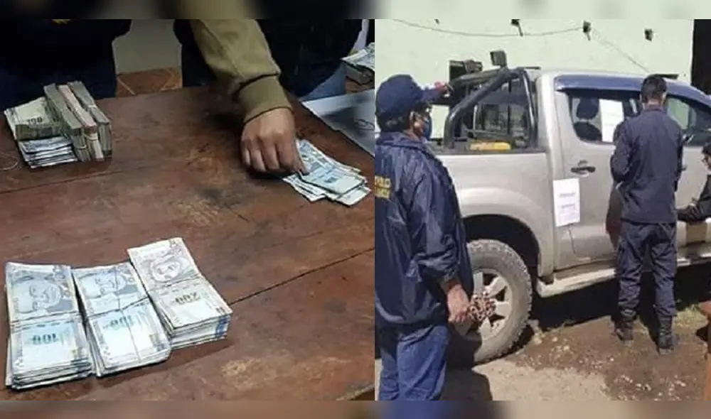 Agentes de la Policía intervinieron camioneta en Apurimac, donde hallaron casi 100 mil soles. Fotos: PNP Agentes de la Policía intervinieron camioneta en Apurimac, donde hallaron casi 100 mil soles. Fotos: PNP