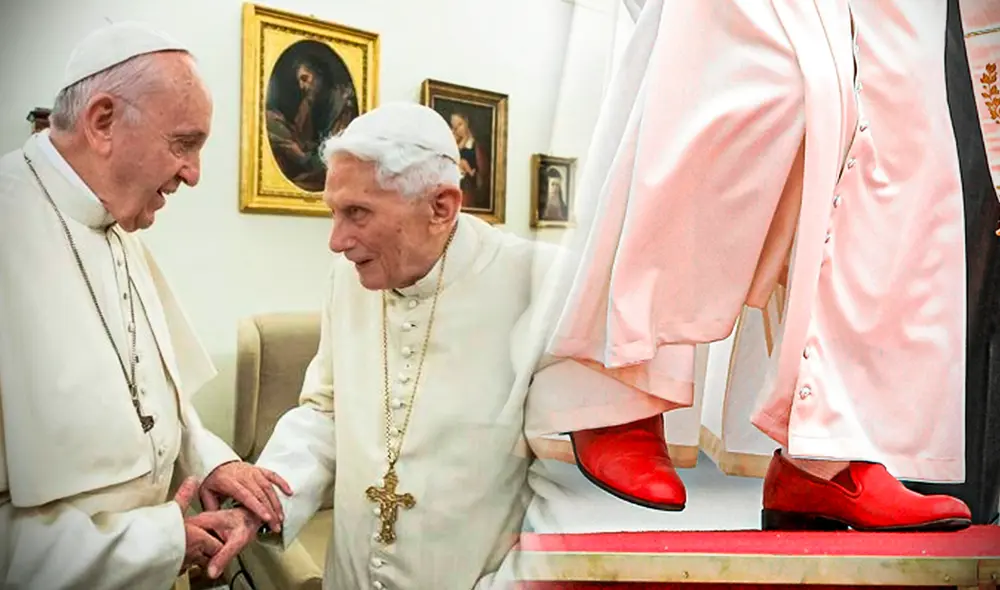 Los zapatos rojos que utilizaba Benedicto XVI tienen una historia. Foto: composición LR/AFP/A. di Lolli
