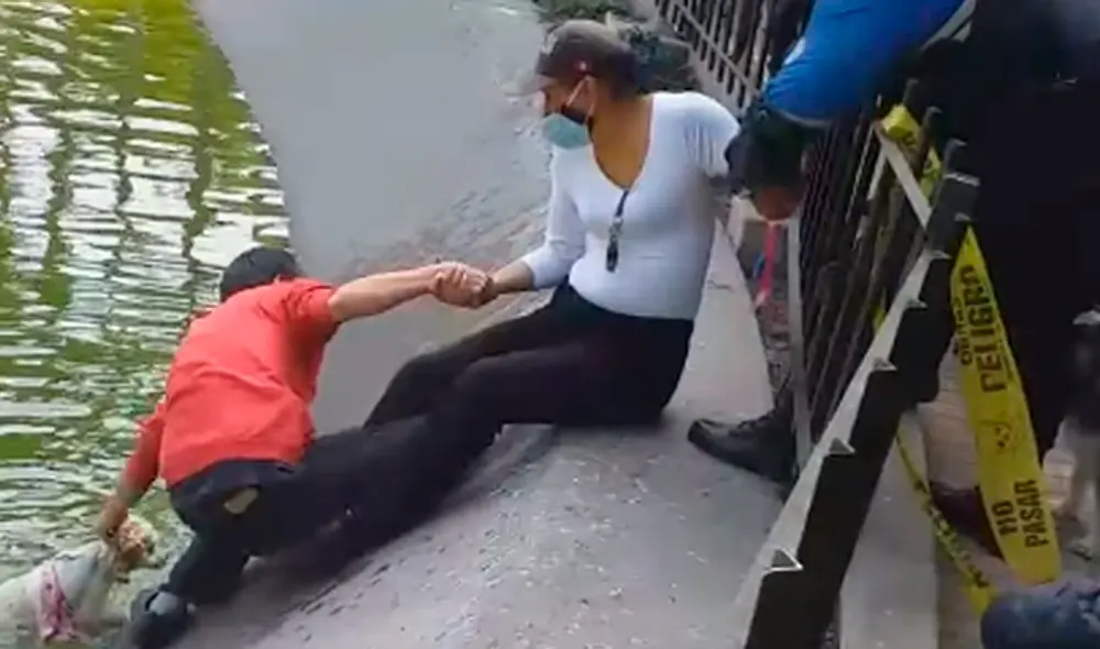 Momento del rescate de la mascota. Captura: Facebook Momento del rescate de la mascota. Captura: Facebook