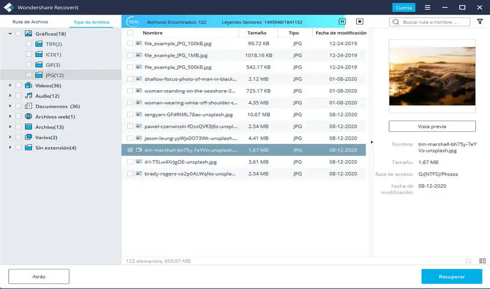 Saldrán todos los archivos eliminados. Foto: Recoverit