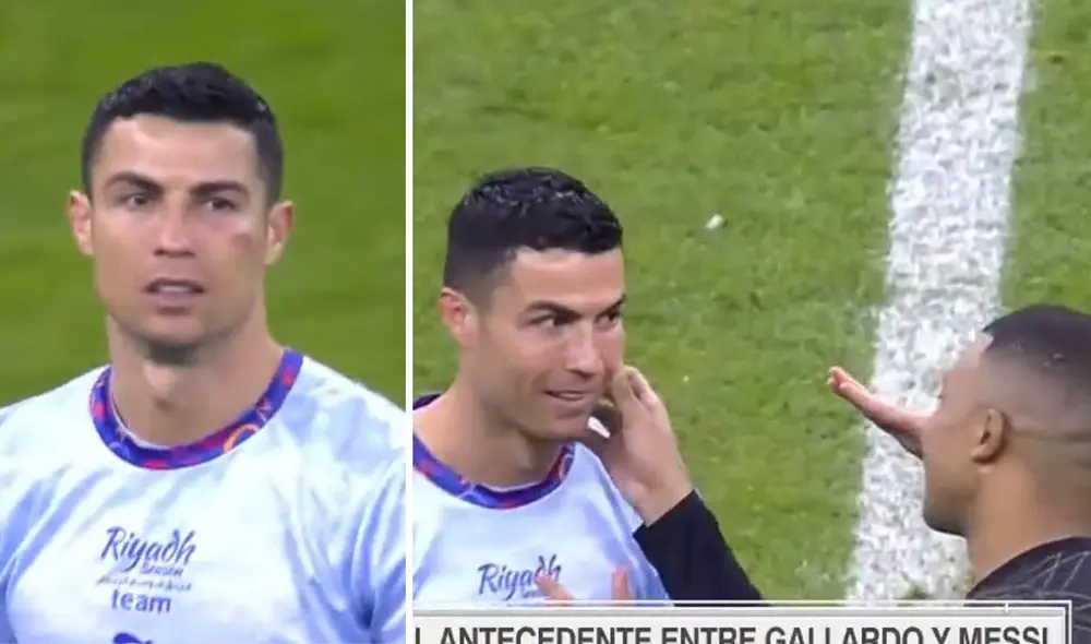 Cristiano Ronaldo le enseñó a Kylian Mbappé cómo le quedó el rostro. Foto: captura/ESPN Cristiano Ronaldo le enseñó a Kylian Mbappé cómo le quedó el rostro. Foto: captura/ESPN