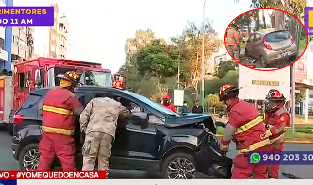 Dos militares al volante provocaron un fuerte choque en San Borja. (Foto: Captura Latina) Dos militares al volante provocaron un fuerte choque en San Borja. (Foto: Captura Latina)