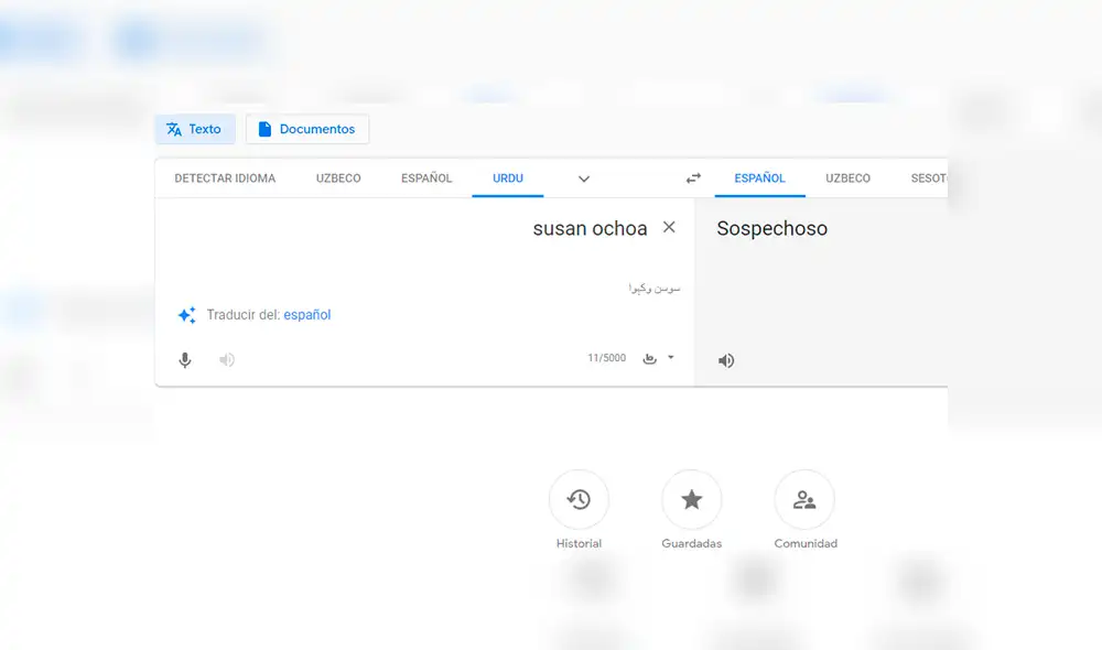 Vía Google Translate: particular resultado tras escribir 'Susan Ochoa' en el traductor [FOTOS]