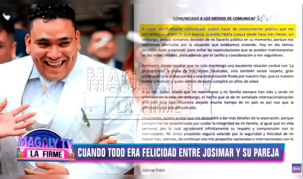 Josimar sorprende al revelar la razón que lo llevó a separarse de su esposa [VIDEO]