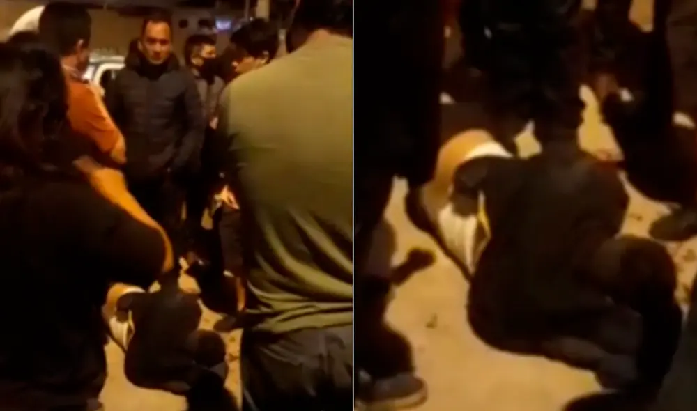 El sujeto acabó tendido en el suelo luego de que los vecinos hicieran justicia por sus manos. Foto: captura Latina