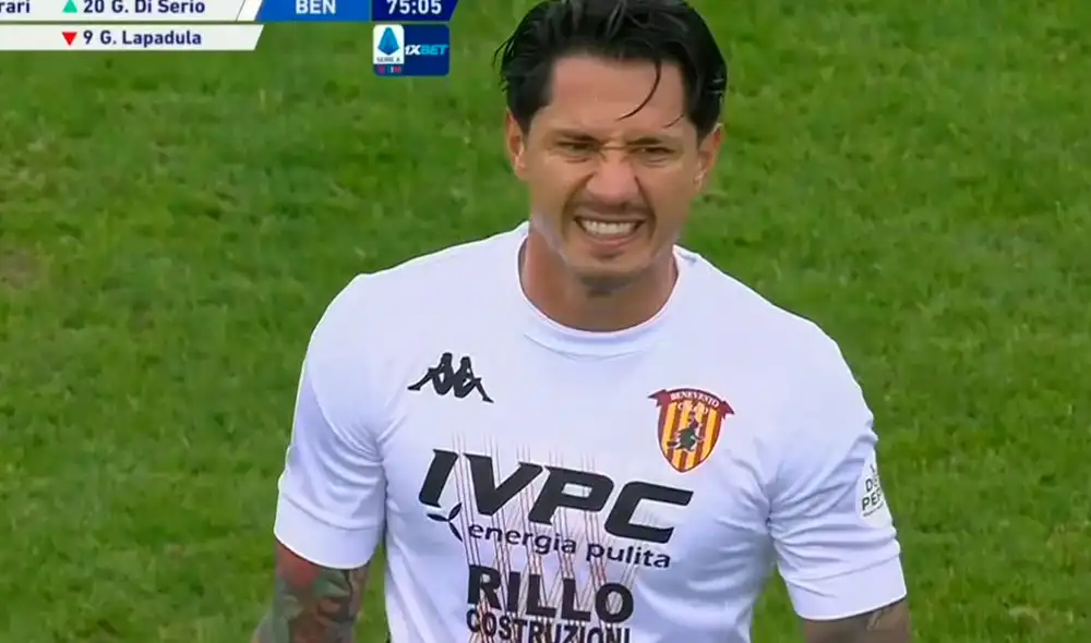 Gianluca Lapadula salió golpeado en la victoria del Benevento ante Cagliari. Foto: captura ESPN