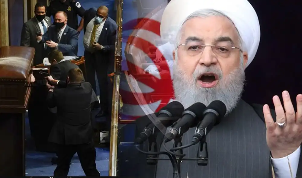 Hasán Rohaní, presidente de Irán, criticó duramente el papel de Donald Trump durante las protestas que terminaron con cuatro muertos en el Capitolio. Foto composición / EFE Hasán Rohaní, presidente de Irán, criticó duramente el papel de Donald Trump durante las protestas que terminaron con cuatro muertos en el Capitolio. Foto composición / EFE