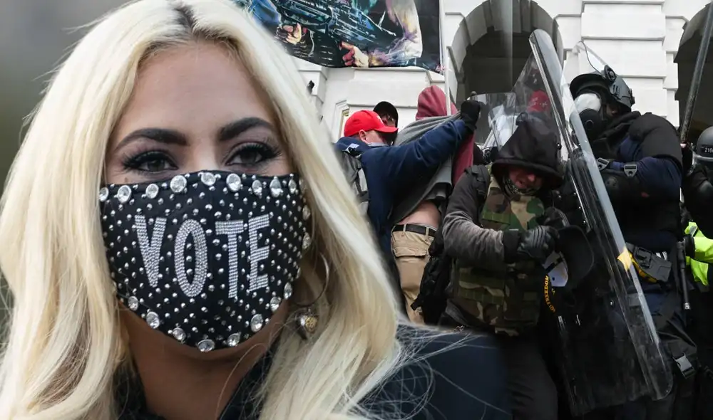 Lady Gaga en contra de los actos de violencia. Foto: composición AFP