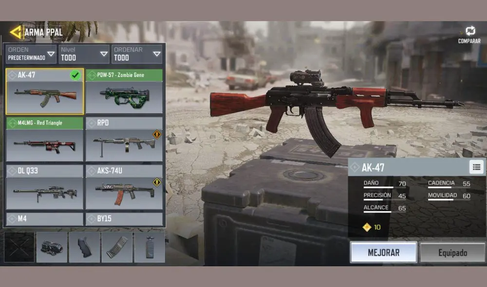 Rifle de asalto AK-47 se desbloquea al llegar al nivel 23. Foto: captura Call of Duty Mobile