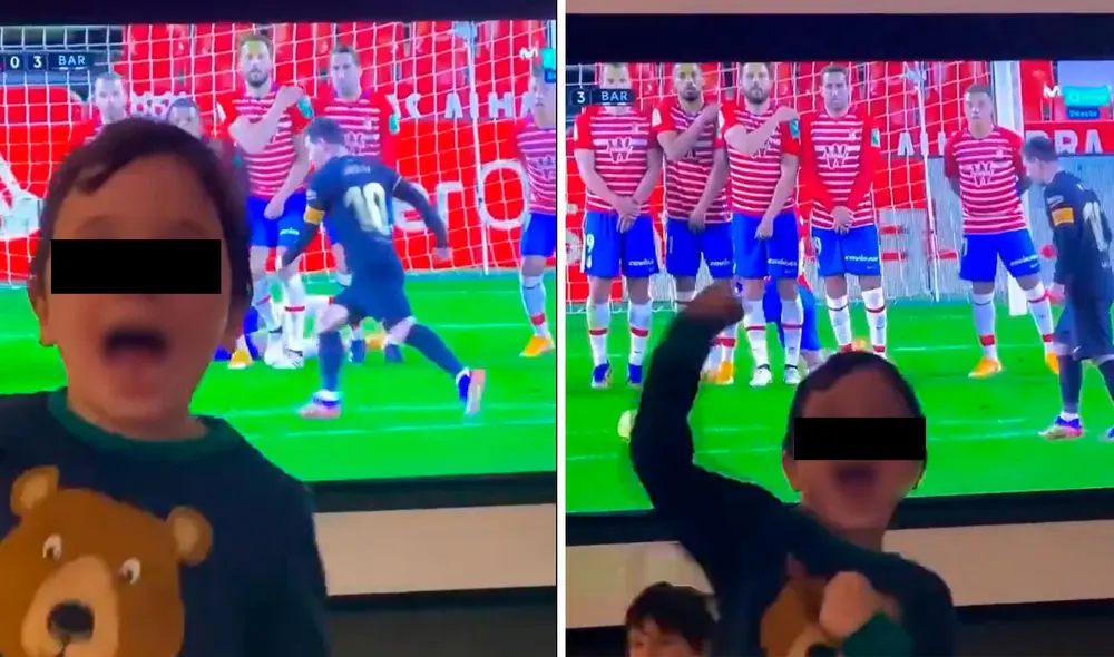 Mateo Messi celebró con todo el tanto de su papá Messi. Foto: captura/Instagram/Antonella Rocuzzo