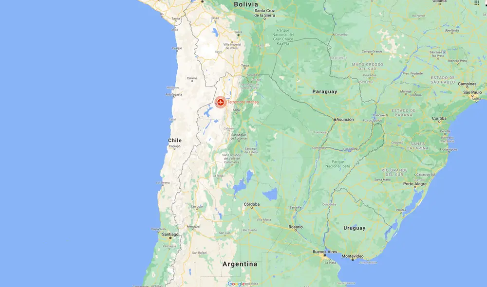 El sismo se sintió en Chile, Bolivia y Paraguay. Foto: Captura Google Maps