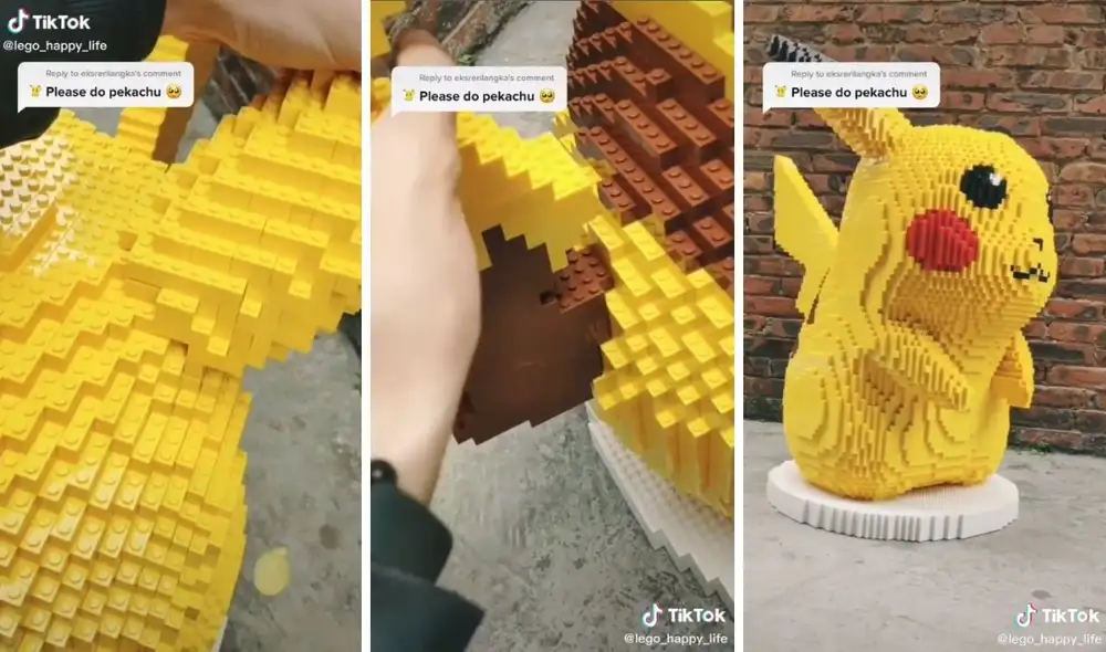Así quedó este homenaje a Pokémon hecho con piezas de Lego. Foto: captura de TikTok / @lego_happy_life