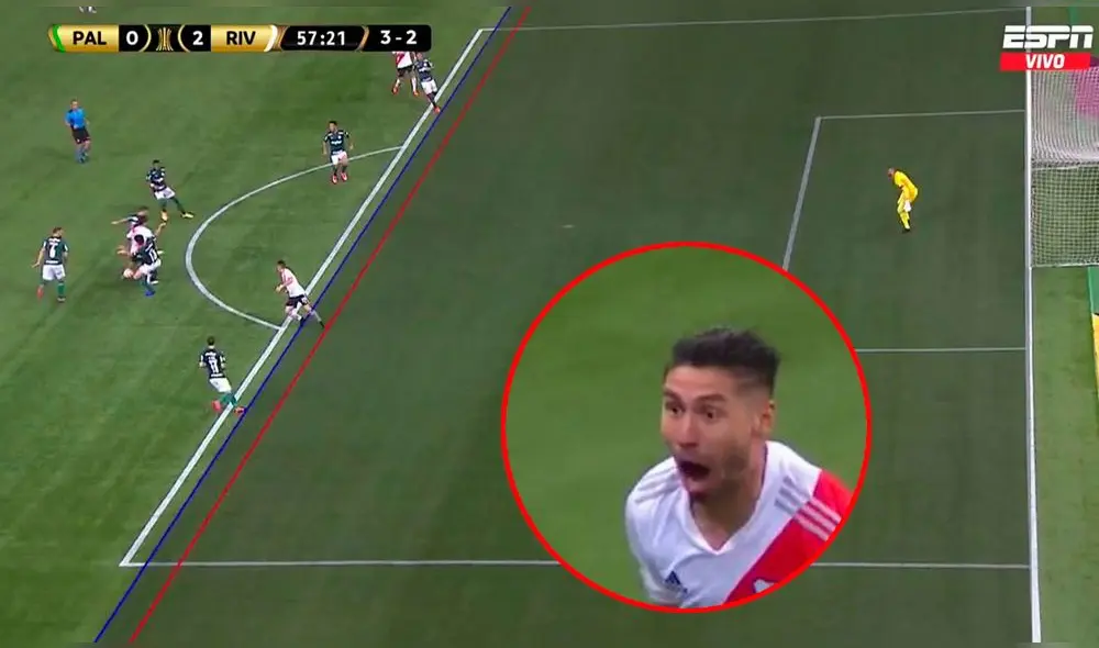 VAR anuló el tanto de Montiel por una posición adelantada de Borré. Foto: captura/ESPN VAR anuló el tanto de Montiel por una posición adelantada de Borré. Foto: captura/ESPN