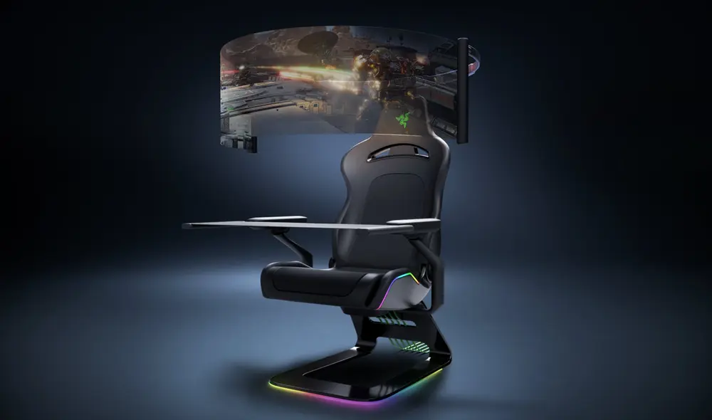 La silla puede brindar imágenes panorámicas con su pantalla OLED desplegable de 60 pulgadas. Foto: Razer