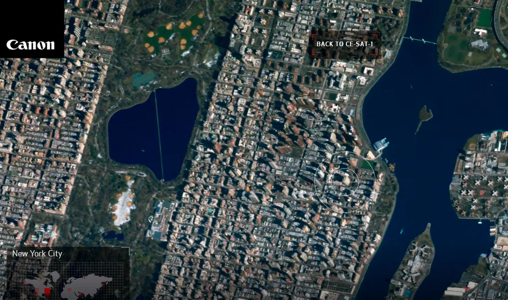 Mira cómo lucen algunas ciudades del mundo como Nueva York y Dubái desde el satélite que lanzó Canon en 2017. Foto: Canon Mira cómo lucen algunas ciudades del mundo como Nueva York y Dubái desde el satélite que lanzó Canon en 2017. Foto: Canon