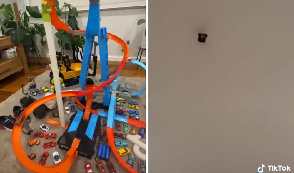 Así fue el impacto del carrito en el techo. Foto: captura de TikTok / @skinnybowser