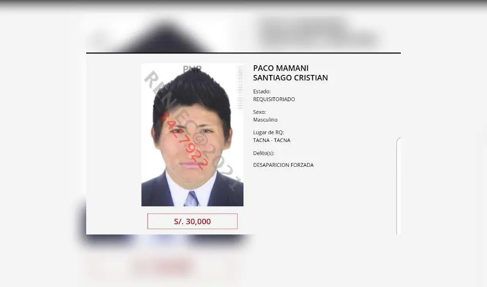 Suboficial PNP Paco Mamani es intensamente buscado por la Policía. Foto: Programa de Recompensas del Mininter