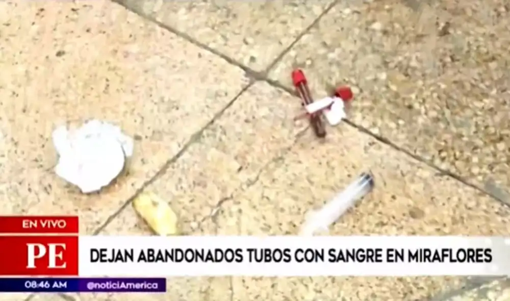 Abandonan material biológico en plena avenida de Miraflores. Foto: América TV - captura Abandonan material biológico en plena avenida de Miraflores. Foto: América TV - captura