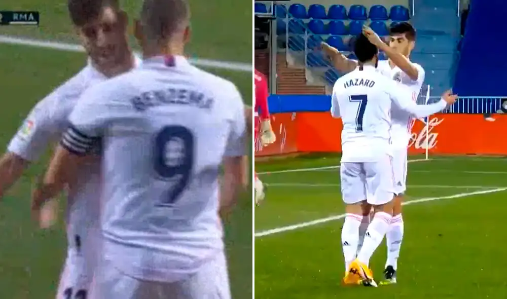 Benzema y Hazard estiraron el marcador al 3-0 antes que culmine el primer tiempo. Foto: captura de ESPN Benzema y Hazard estiraron el marcador al 3-0 antes que culmine el primer tiempo. Foto: captura de ESPN