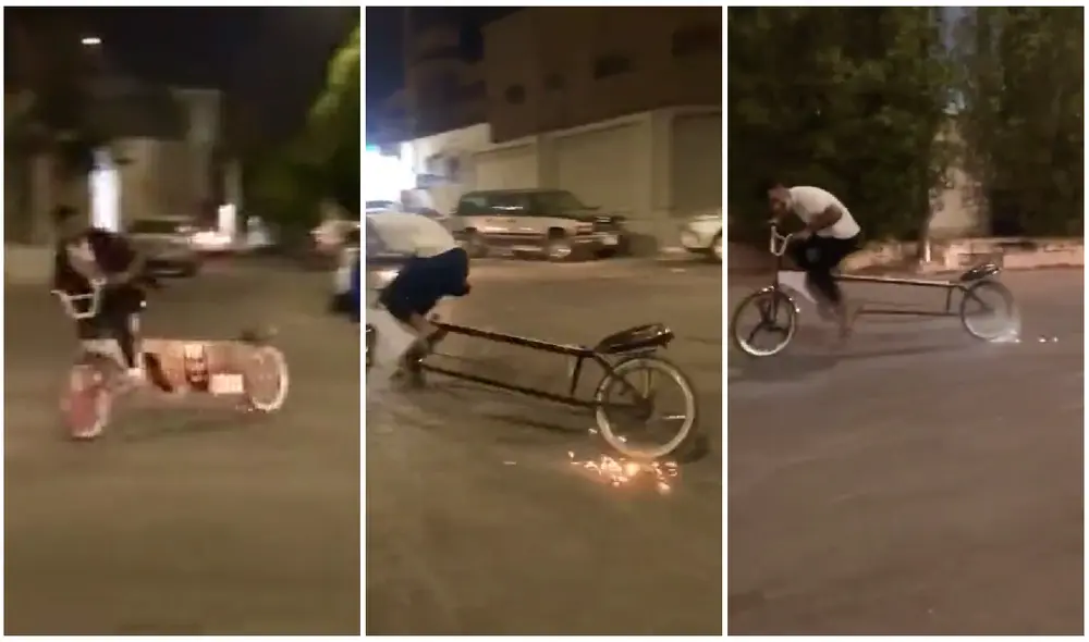 Las maniobras provocaron que la llanta y el suelo saquen chispas. Foto: captura de TikTok