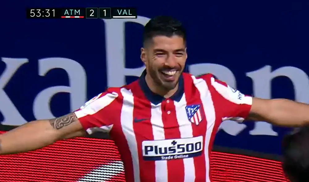 Luis Suárez anotó su gol número 12 con la camiseta del Atleti de Madrid. Foto: captura/ESPN