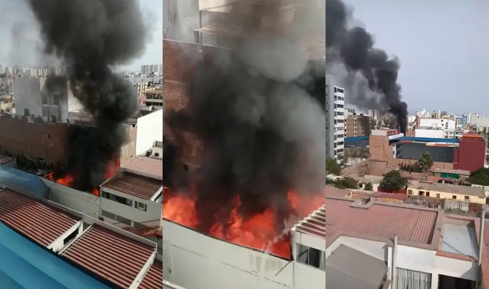 Vecinos grabaron la columna de humo generada por el incendio. Foto: capturas de video / difusión Vecinos grabaron la columna de humo generada por el incendio. Foto: capturas de video / difusión